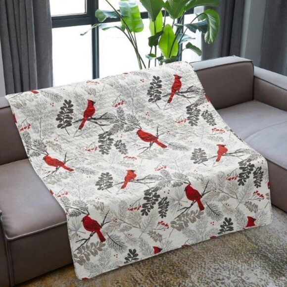 Cardinal Red Bird Printed Quilted Throw Blanket Holiday Christmas Memory - Picture 2 of 4